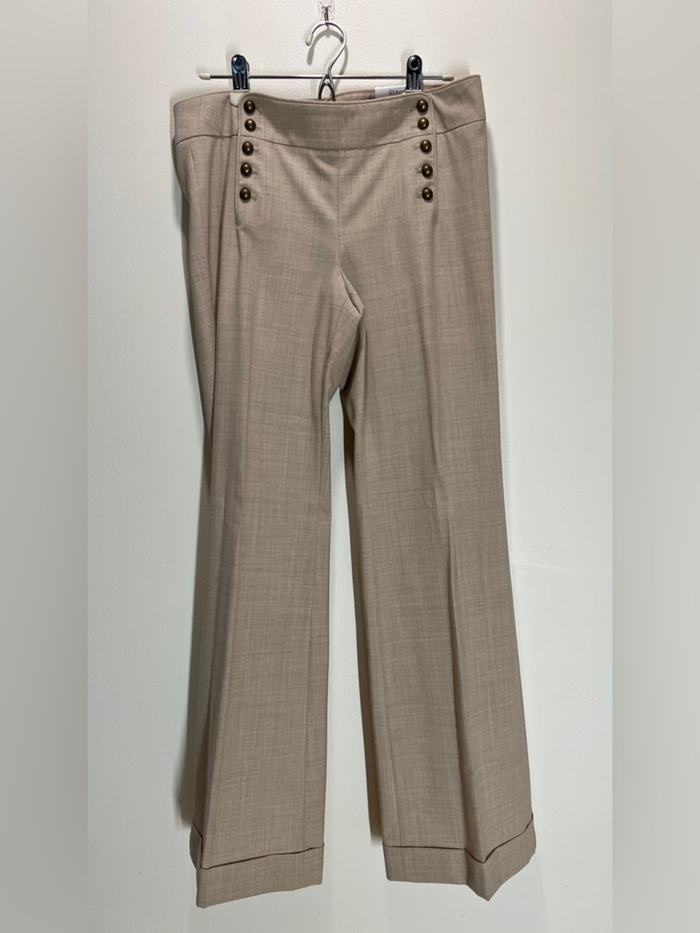 Express Beige Wide-Leg Sailor dress Pants with Button Detail